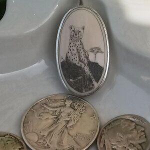 Scrimshaw Cheetah Pendant in Sterling